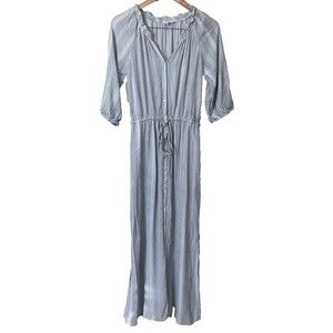 GAP Maxi Dress Womens S Striped Button Front 3/4 Sleeve Smocked Side Slits
